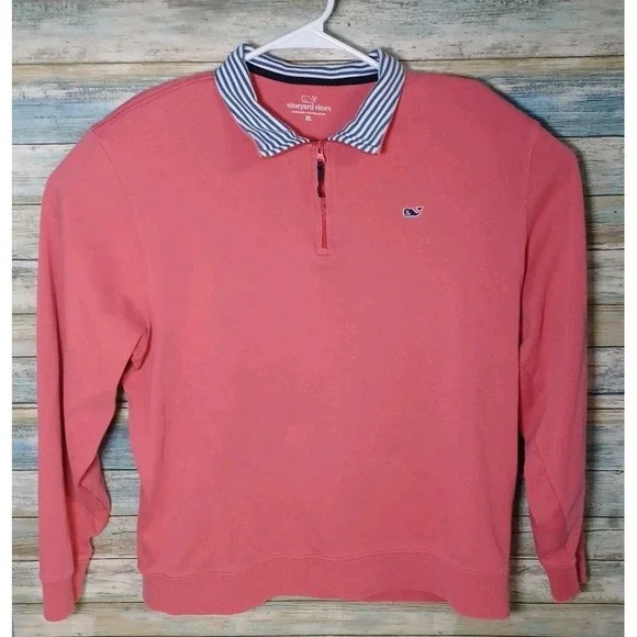 Vineyard Vines Mens Coral Pink 100% Pima Cotton Quarter Zip Pullover XL - Picture 5 of 5